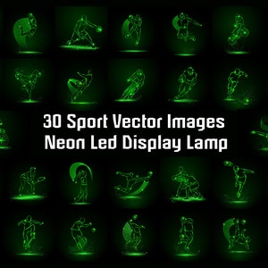 30 Neon Sport Acrylic Illusion 3d Led Lamp Bundle Vector Lightburn Dxf For Laser Engrave Cut, Led Night Lamp, Neon Wall Decor, Kids Room