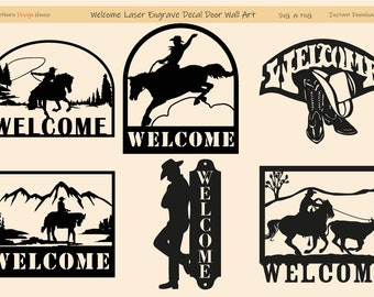 Welcome Cowboy Bundle SVG PNG For Wood Metal Laser Cut Engrave Lightburn, Wall Art Decal, Door Sticker, Wall Decor for Cricut Silhouette