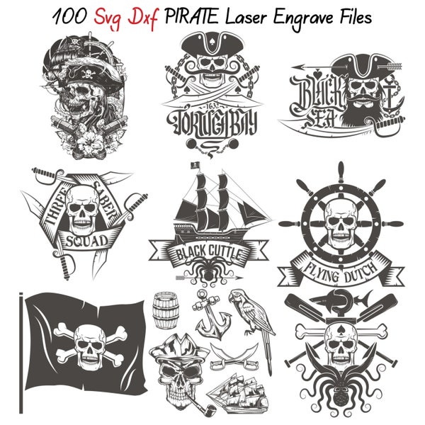 100 SVG Dxf Pirate Bundle for Lightburn Laser Engrave