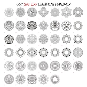 359 SVG Dxf Mandala Ornament Bundle per incisione laser