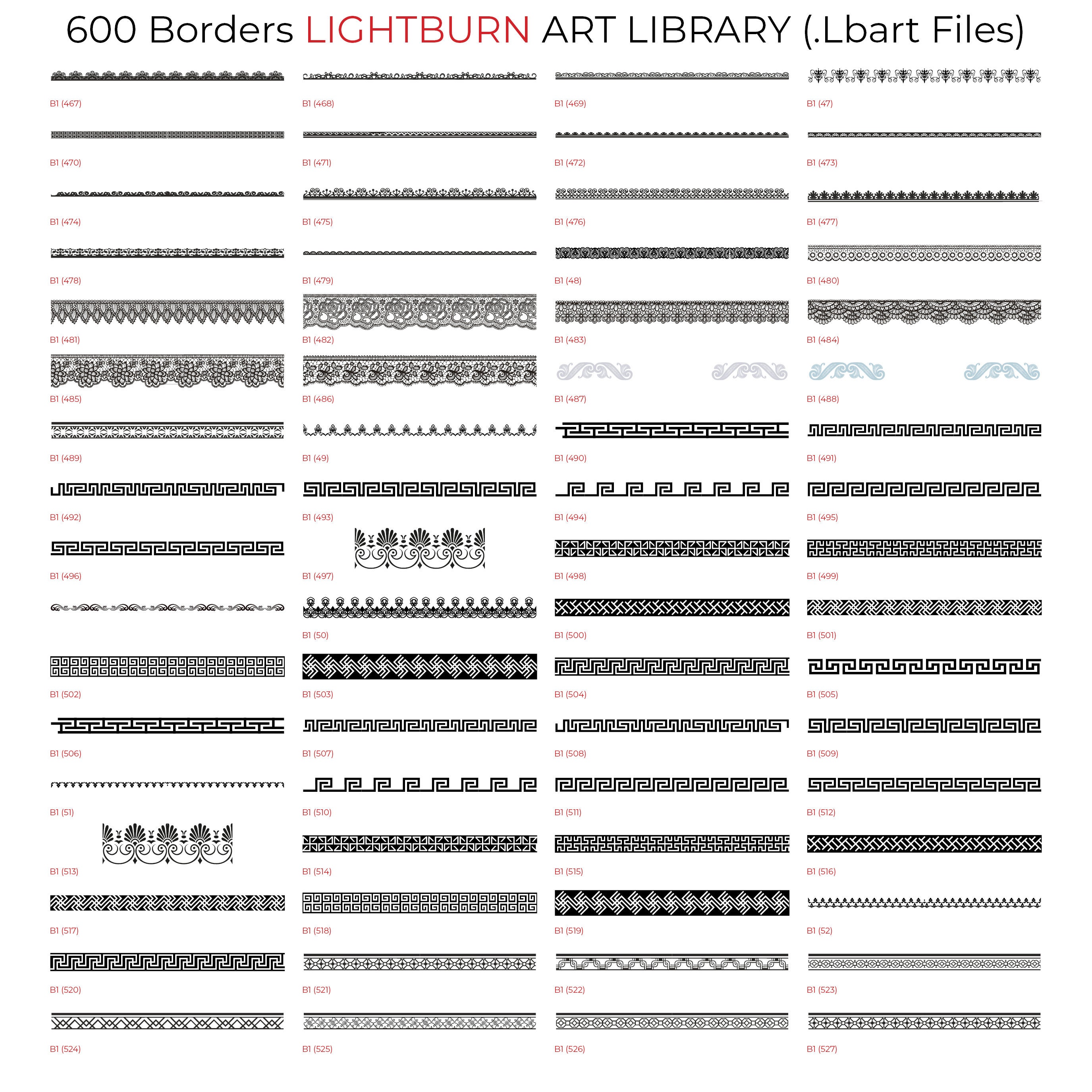600 SVG Borders Lightburn Art Library LBART Files for Laser Engrave ...