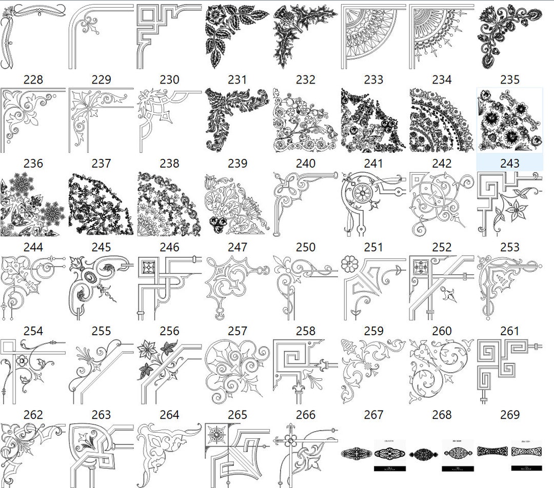 Lightburn Art Library 324 Graphics of Corner Patterns Laser Library