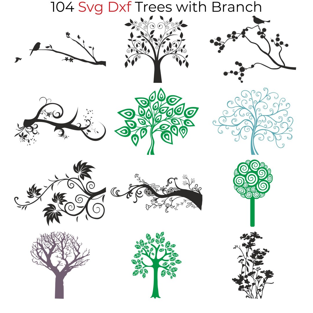 104 SVG DXF Tree With Branch Bundle for Lightburn Art Library Laser ...