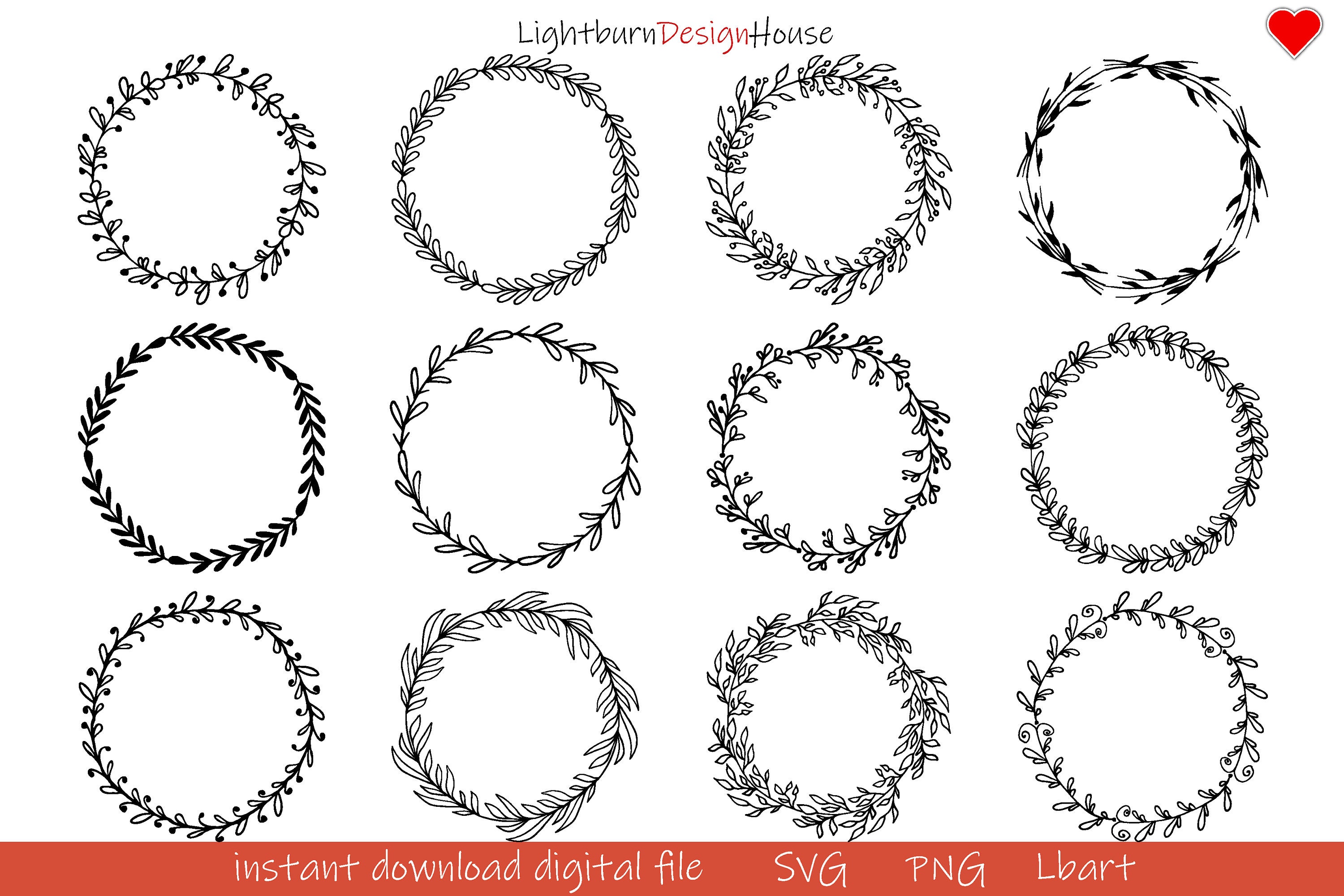 Heart Wreath SVG Bundle, Floral Leaf Vector Patterns for Laser Cut ...