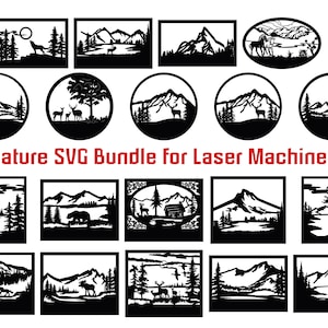 19 Pacchetto SVG natura orso cervo montagna foresta per legno metallo taglio laser incisione silhouette Cricut stampa in vinile