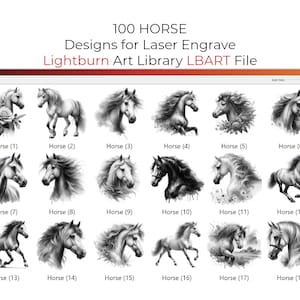 100 Horse Clipart Designs Lightburn Art Library (.Lbart) Files for Laser Engrave