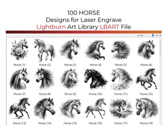 100 Horse Clipart Designs Lightburn Art Library (.Lbart) Files for Laser Engrave