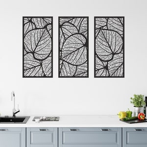 Set of 3 Wide Tropical Leaves Svg Dxf Ai Png Round Metal Wood Laser Wall Decor File Home, Kitchen, Bathroom, Bedroom Wall Art