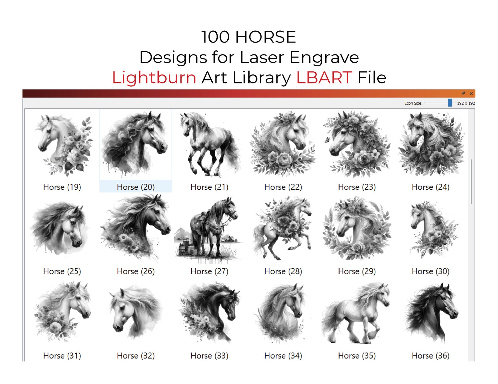 Lightburn Design Library 100 Horse Clipart Designs Lightburn Art Library (.lbart) Files for ...