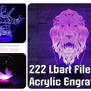 222 ilusão acrílica 3d lâmpada led pacote lightburn arte biblioteca lbart arquivos para corte de gravação a laser, lâmpada noturna led