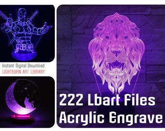 222 Acrylic 3D LED Lamp Designs: Lightburn Art Library (Lbart File)