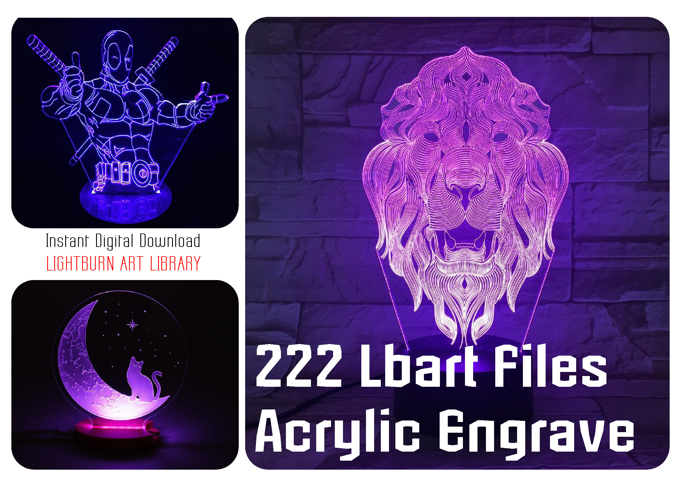 222 Acrylic 3D LED Lamp Designs: Lightburn Art Library (lbart File) - Etsy