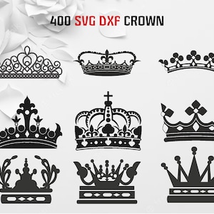 Paquete de 400 coronas SVG y DXF, corona de reina, corona de rey, corona de princesa real para grabado láser
