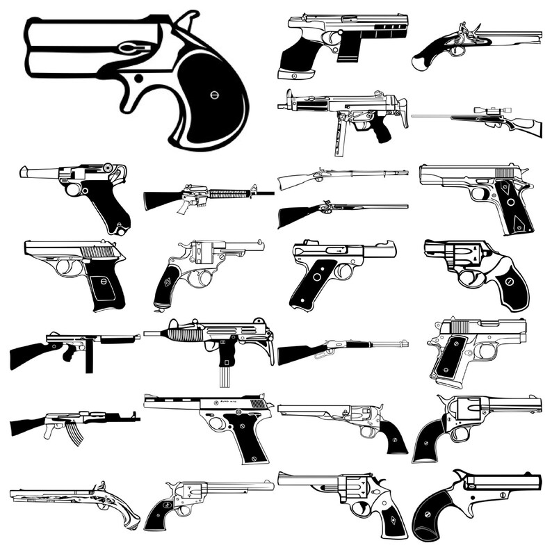 300 SVG DXF Weapon Gun Rifle Knife Silhouette Bundle for Lightburn ...