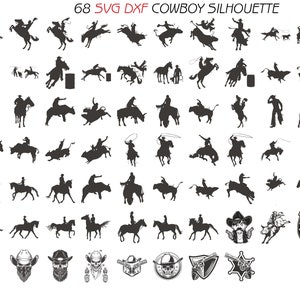 68 SVG Dxf Cowboy Silhouette Clipart Bundle