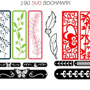 222 SVG Bookmark Bundle for Laser Cut Engrave Wood Craft Paper laser cut Floral Feather Bracelet Rose Heart Pattern