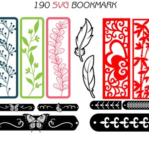 222 SVG Bookmark Bundle for Laser Cut Engrave Wood Craft Paper laser cut Floral Feather Bracelet Rose Heart Pattern