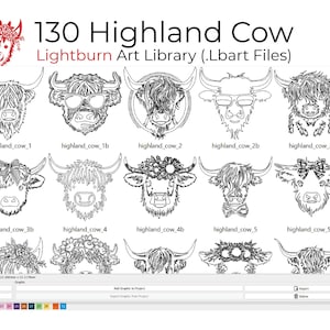 130 Highland Cow Lightburn LBart File for Laser Engraving | SVG&PNG