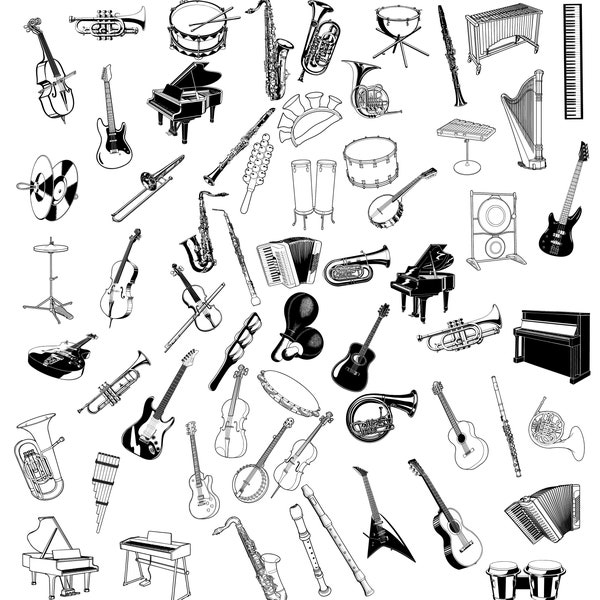 60 bundles d’instruments de musique Svg Dxf pour gravure laser