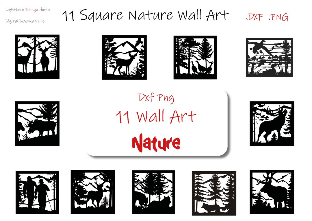 Laser Cut Wall Decor Dxf PNG File Wall Art Buck Trees Bull Moose Cow Deer Fawn Eagle Ducks Elk