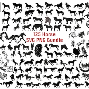 125 paard bundel SVG PNG Lightburn kunstbibliotheek lasergesneden graveren kunst aan de muur sticker, muursticker muur decor Cricut silhouet