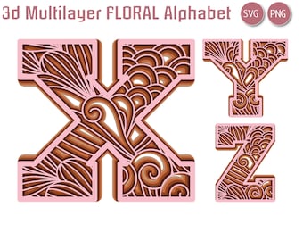 3d SVG PNG ABC Layered Floral Alphabet Multilayer 26 Letters  Lightburn Art Library Lbart Files For Laser Engrave Cricut Paper Cut