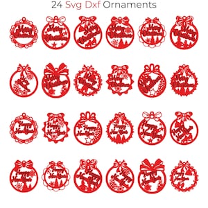 24 DXF SVG Weihnachten Neujahr Ornament Bundle-Datei Holz Laser-Schnitt
