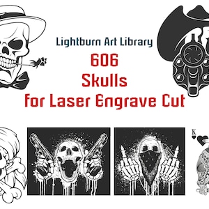 Paquete de calaveras de 606 lbart para la biblioteca de grabado con láser Lightburn, proyectos de corte láser de papel de artesanía de madera