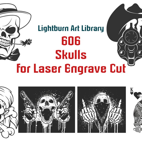 606 Lbart Skulls Bundle for Laser Cut Engrave Lightburn Library, Wood Craft Paper Laser cut projects