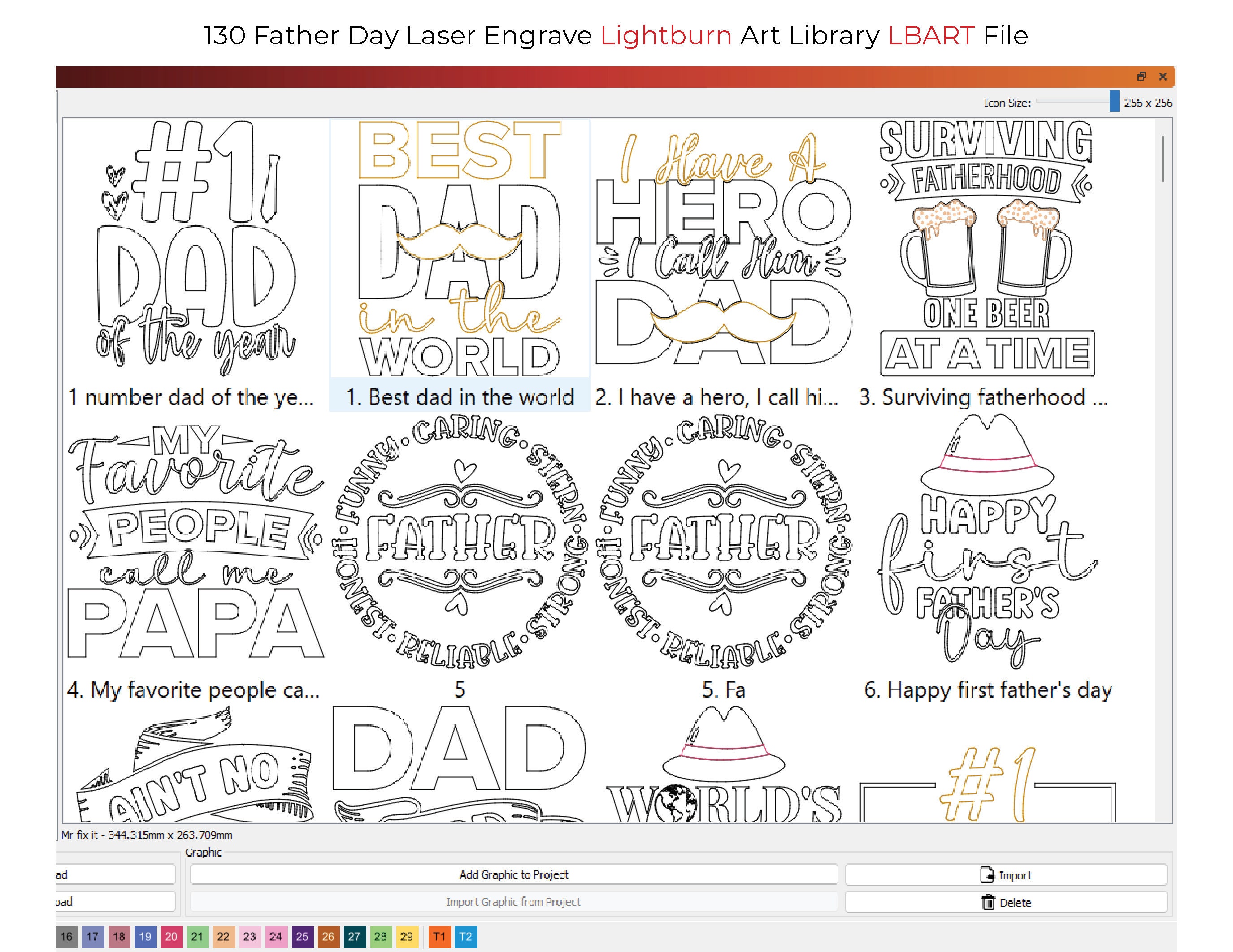 130 Father Day Clipart Designs Lightburn Art Library (.Lbart) Files for Laser Engrave