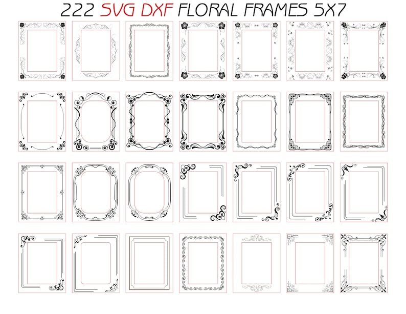222 Svg Dxf Floral Flower Photo Frame Bundle 5x7 Inches Etsy