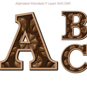 ABC Mandala Alfabeto Floral 26 Letras SVG DXF 7 Camadas Multicamadas Para Madeira Gravação A Laser Cricut Papel Corte Linha Arte De Parede