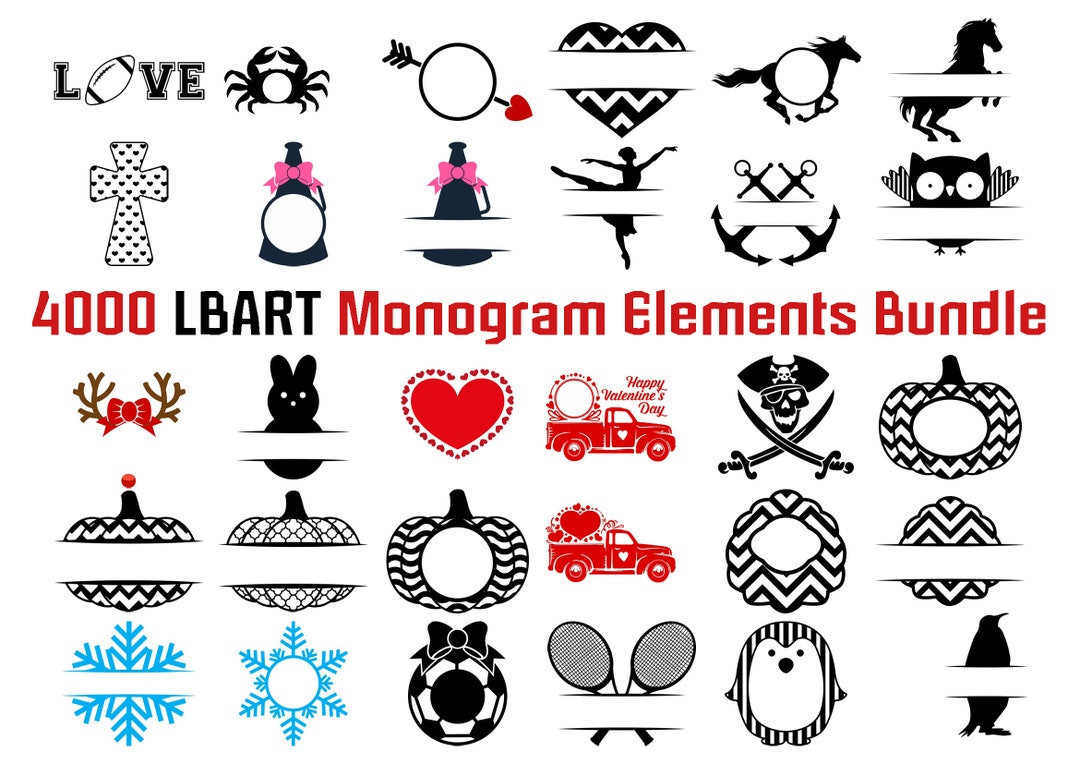 4000 Lbart Monogram Bundle Lightburn Art Library File Frames Splitted ...