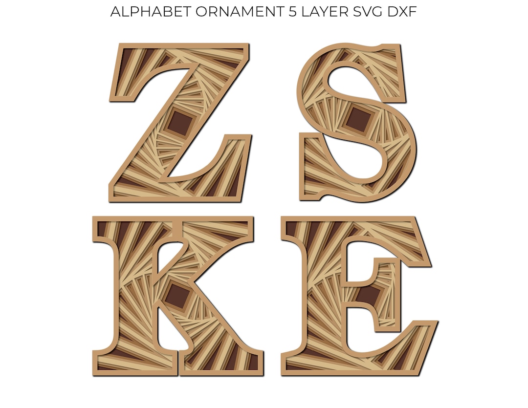 Alphabet Ornament: 5 Layered Letters SVG DXF, Laser Cut File (digital ...