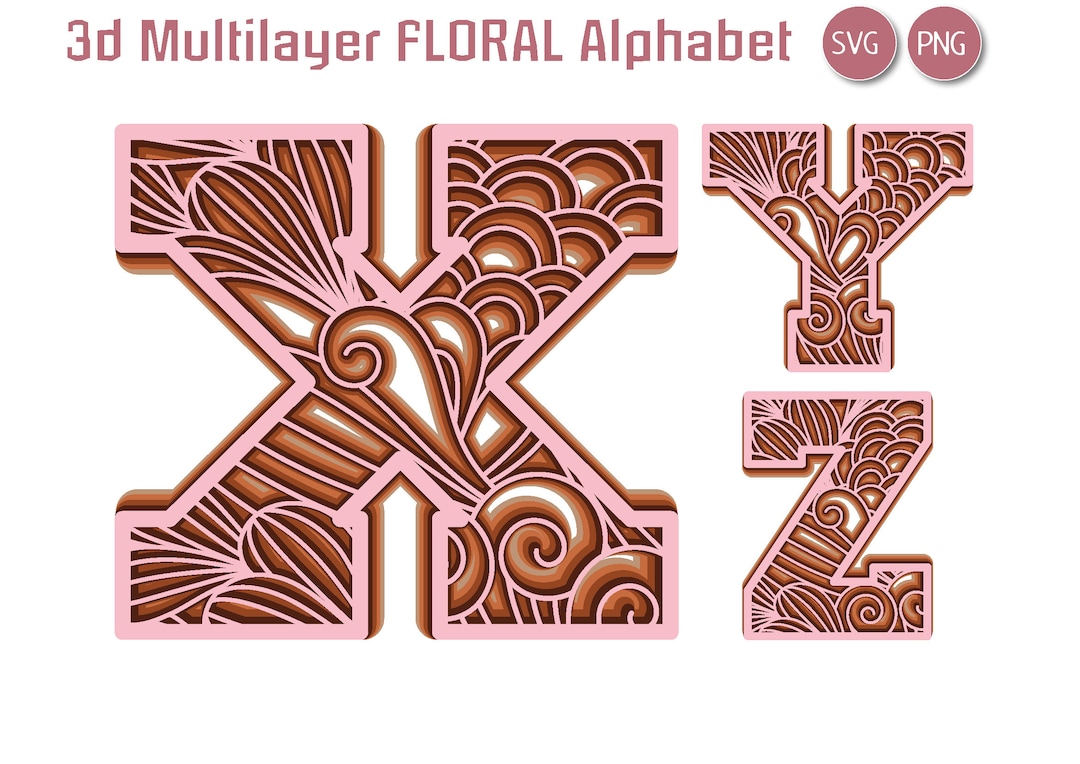 3D Floral Alphabet Letters – Layered SVG PNG Files for Laser Cut Wood ...