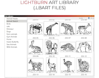 2000 Tiere Lightburn Art Bibliothek (.LBart) Dateien für Laser gravieren geschnitten Vogel Katze Hund Dinosaurier Turnhalle Pferd Fisch Wild Sketch