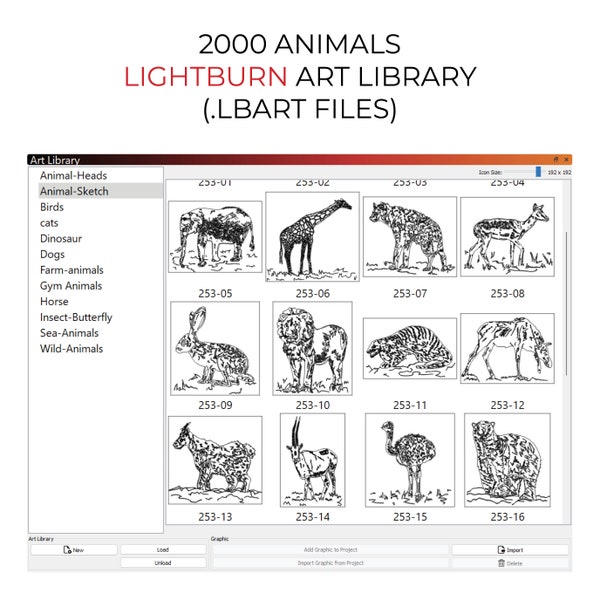 2000 Animals Lightburn Art Library (.Lbart) Files for Laser Engrave Cut Bird Cat Dog Dinosaur Gym Horse Fish Wild Sketch