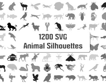 1200 SVG PNG Animal Silhouettes Bundles for Laser Engrave Cricut Paper Cut Dogs Cats Wild Birds Fishes