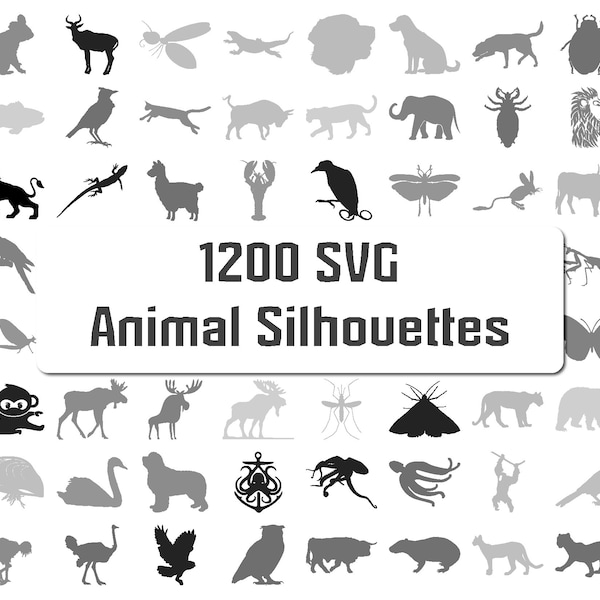 1200 SVG PNG Animal Silhouettes Bundles for Laser Engrave Cricut Paper Cut Dogs Cats Wild Birds Fishes