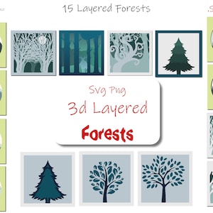 Caisson lumineux 3D d'ombre de forêt en couches multicouche 15 SVG Png pour la gravure au laser sur papier Cricut