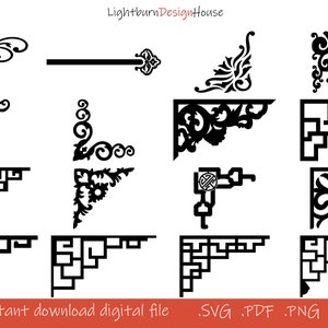 104 SVG Png Pdf Dxf Hoek Plank Patroon Rand Frames Bundel Lasergesneden Graveer Silhouet Cricut Vinyl, Trouwkaart Vintage Art Bloem