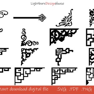 104 SVG Png Pdf Dxf Corner Shelf Pattern Border Frames Bundle Laser Cut Engrave Silhouette Cricut Vinyl, Wedding Card Vintage Art Flower