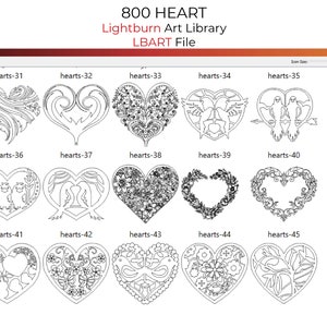 800 HEART Lightburn Art Library (.Lbart) Files for Laser Engrave Heart Love Name Monogram