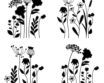 Wildflower Bundle Clipart Illustration - Minimalist Flower Bouquet Clipart ,Floral Border - Instant Download - For personal & commercial use