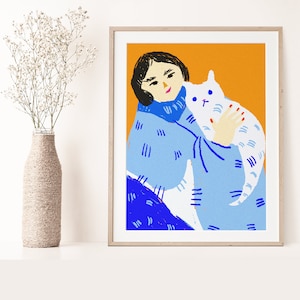 Cat Lady Illustration Art Print: Fun Home Decor (Digital Download)
