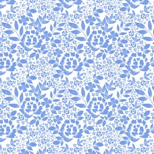 Blue Toile Floral Pattern: French Chinoiserie Design (Instant Download)