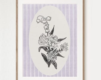 Family Birth Flower Bouquet  : Personalized Family Wall Art Gift (Digital Download)