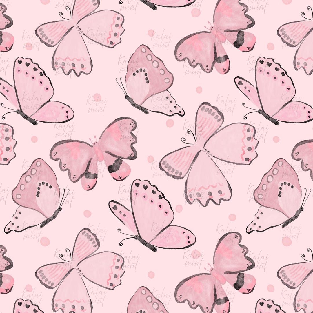 Watercolor Pink Butterfly Seamless Repeating Pattern : Spring ...