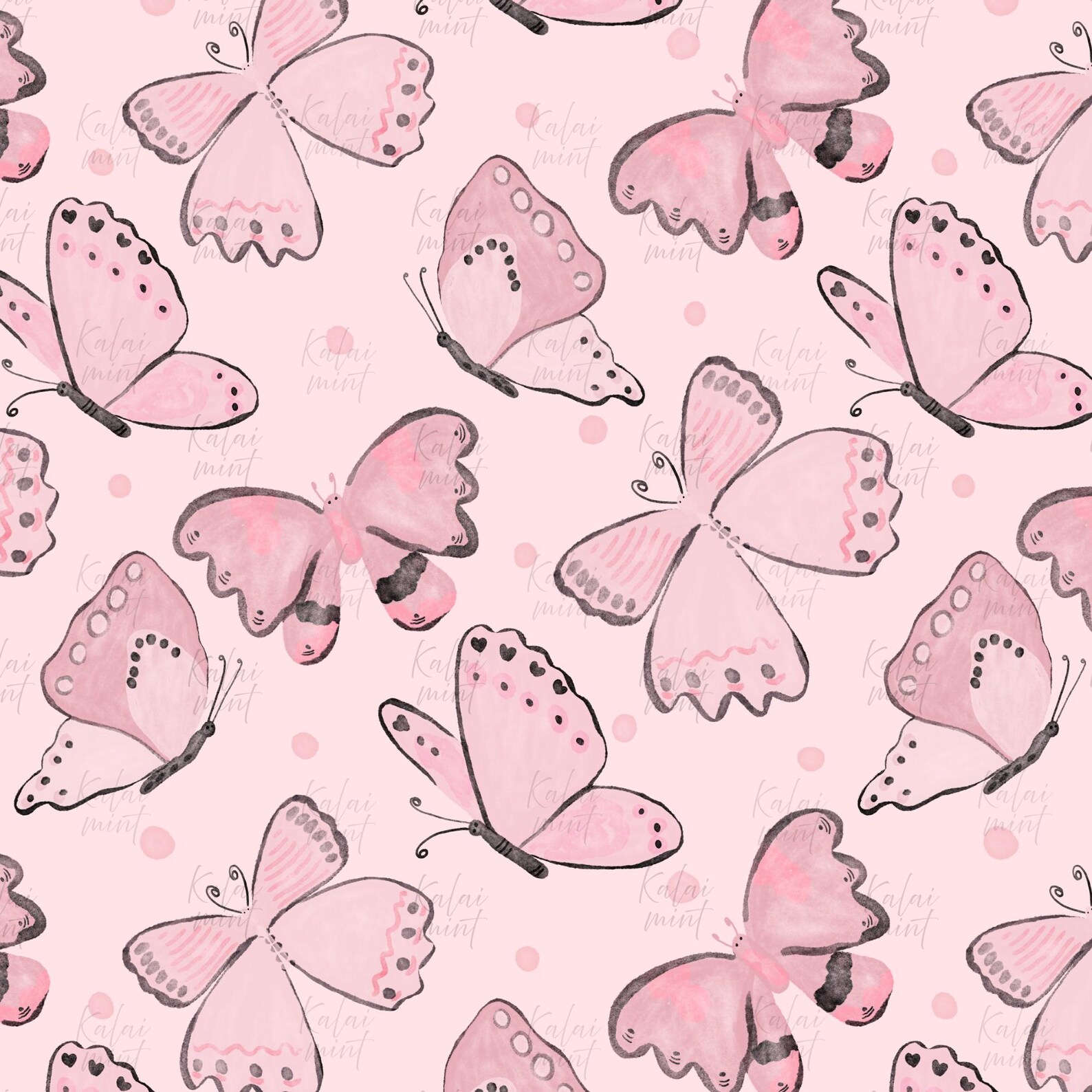 Watercolor Pink Butterfly Seamless Repeating Pattern : Spring ...