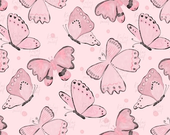 Watercolor Pink Butterfly Seamless Repeating Pattern : Spring Butterflies Wings Design (Digital Download)